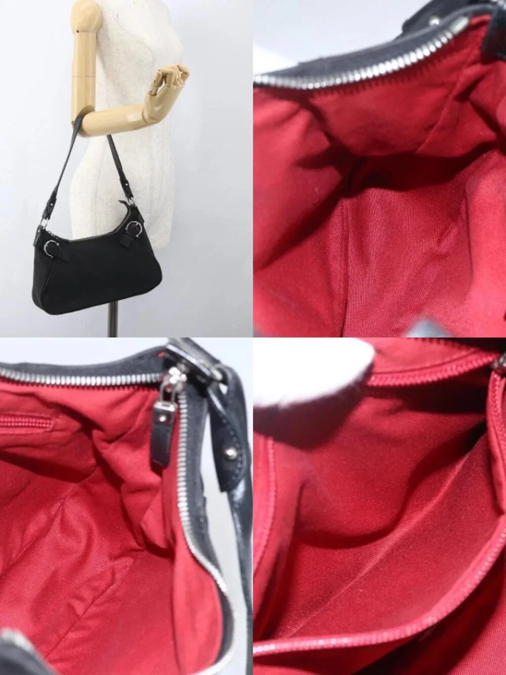 Salvatore Ferragamo Shoulder Bag Canvas Leather Black Silver Auth ka1340
